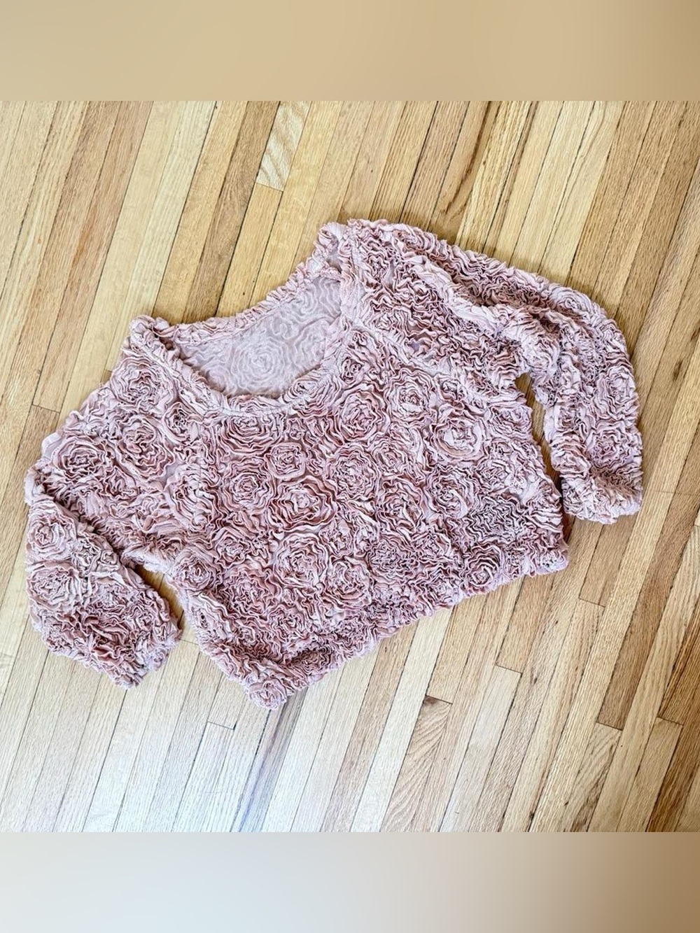 American Apparel Dusty Rose Rosette 3D Texture Long Sleeve Top
